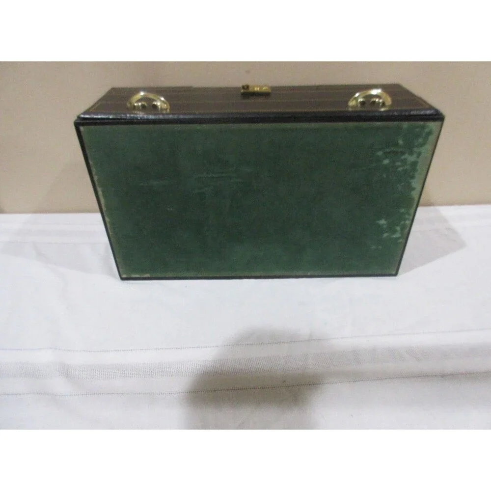 Vtg, Black Faux Leather Mell MCM Jewelry Box Red Velvet 25+Piece Tiered with KEY